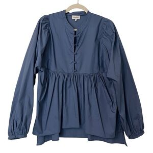 Richer Poorer Brigitte Cotton Poplin Blouse Vintage Indigo Blue Large Prairie